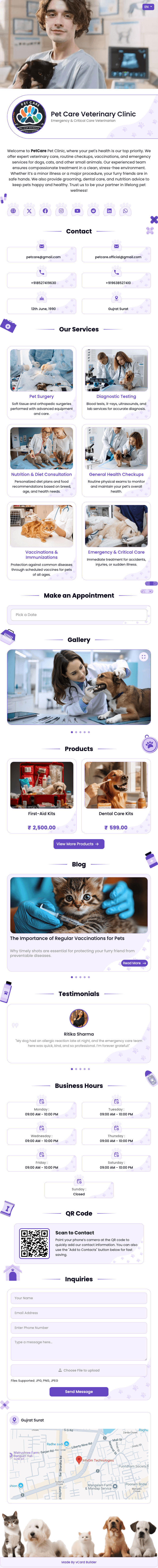 Tarjeta vCard para clínica de mascotas